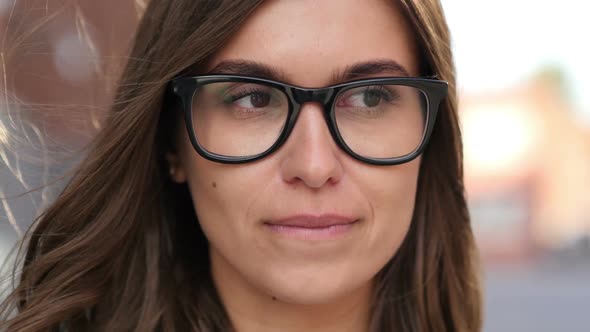 Close Up of Sad and Crying Girl Face in Glasses, Outdoor