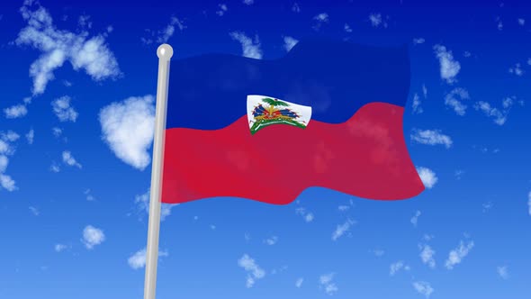 Haiti Flag Waving In The Sky With Cloud