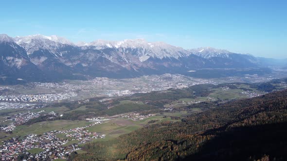 Mountain Valley Aerial on Sunny Day, Beautiful Alpine Landscape.