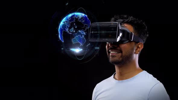 Man in Vr Headset with Virtual Earth Projection 55