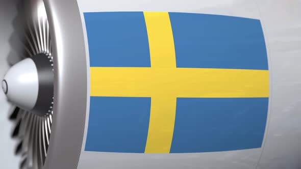 Aircraft Engine with Flag of Sweden
