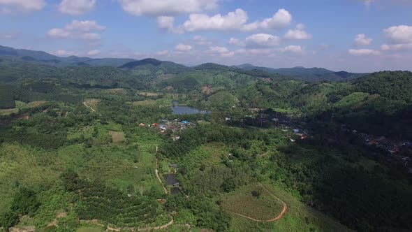 Countryside Village, Mountain Village in Phrae Province, ThailandAerial Shot