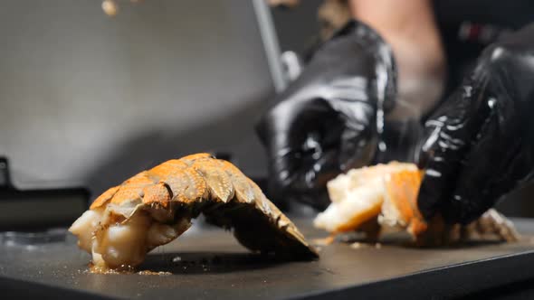 Close-up Shot of Chef Cooking Bbq Seafood. Delicious Grilled Lobster Tails Being Cooked on Grill