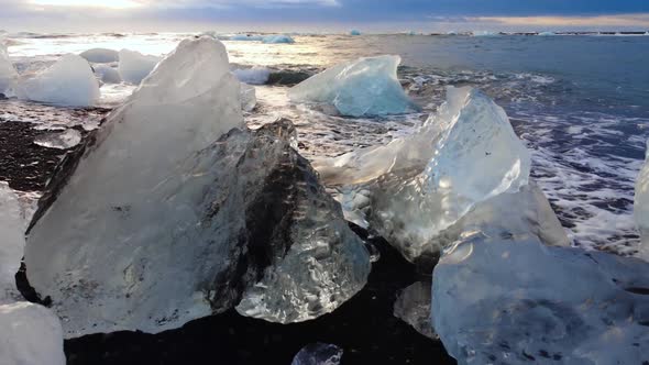 Icebergs on a Black Volcanic Beach Chunk of Ice on Diamond Beach Iceland