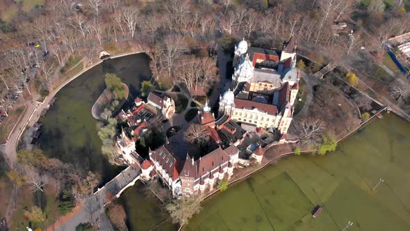 Evening view from above on the Vajdahunyad castle in Budapest. Hungary.