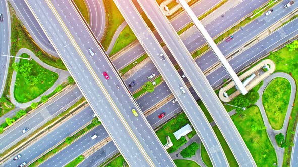 4K : Aerial view and top view of traffic on city.