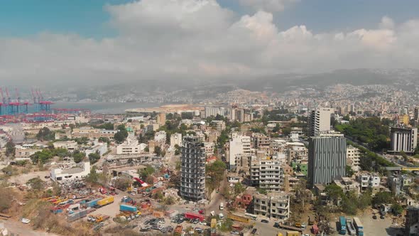 Drone shots of Beirut Port and surrounding areas showing the damage caused by massive explosion.