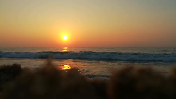 Sunrise and sunset at sea landscape. sunset at ocean, red sunset at ocean. Morning ocean waves. sea