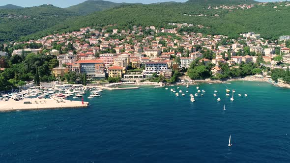 Aerial view of Opatija cityscape during the day, Croatia.