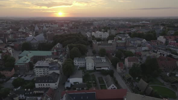 Old town Lund, Sweden, Aerial view, Golden hour