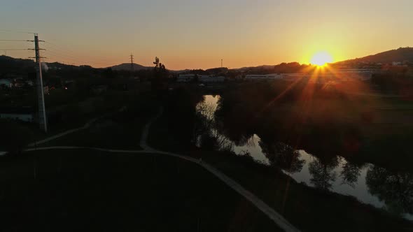 4K Flight Through Landscape River