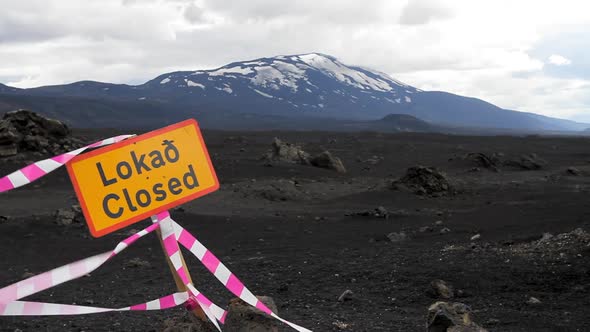 Road Closed Sign in Iceland near Hekla Volcano