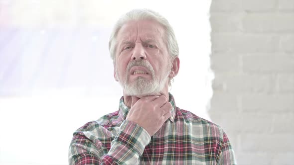 Portrait of Sick Casual Old Man Having Throat Pain