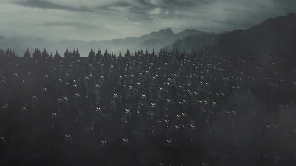Big Army Of Elves Wearing Full Armor Marching To A Battlefield