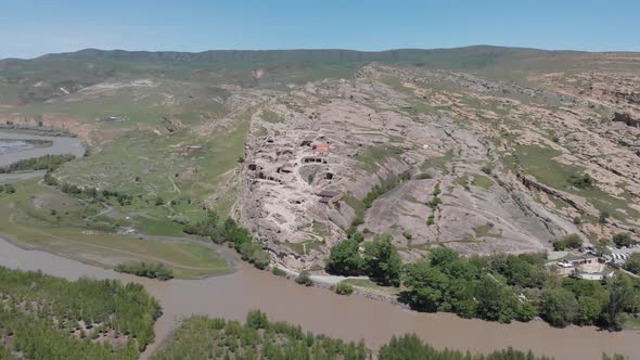 Amazing aerial view of ancient town Uplistsikhe in Georgia.