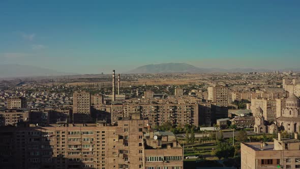 Aerial Drone Shot of Yerevan Suburban Area on Background