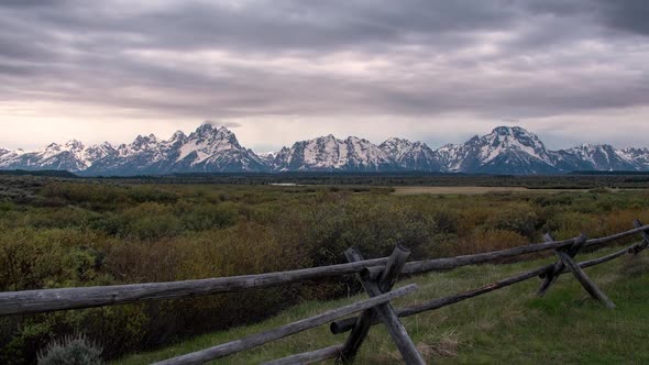 Colorful time lapse over viewing the Grand Teton Mountains