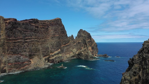 Portugal. Madeira Island. Rocky shores of the island. Aerial view.