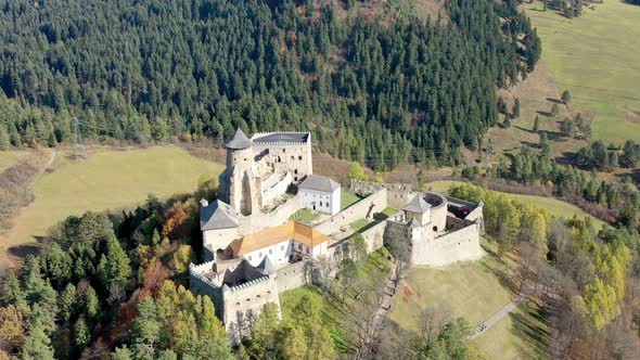 Aerial view of Lubovna Castle in Slovakia