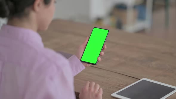 Indian Woman using Smartphone with Chroma Screen