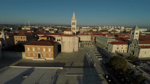 Aerial view of a Square under the sunset light