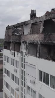 Vertical Video of a Wardamaged Apartment Building in Ukraine