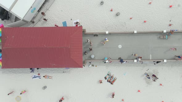 Top down view in Clearwater beach's pier, Florida. White sand beach