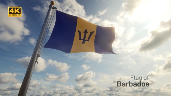 Barbados Flag on a Flagpole - 4K