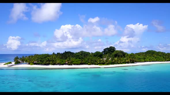 Aerial top view panorama of exotic tourist beach holiday by blue sea with white sandy background of 