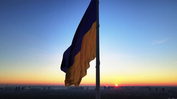 Kyiv - National Flag of Ukraine By Day. Aerial View. Kiev