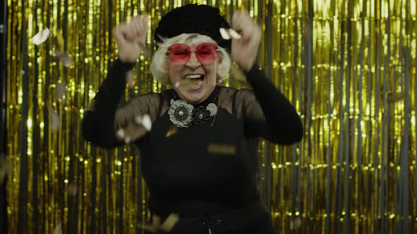 Happy Senior Old Woman Shouting, Celebrating Success, Winning Lottery, Goal Achievement Concept