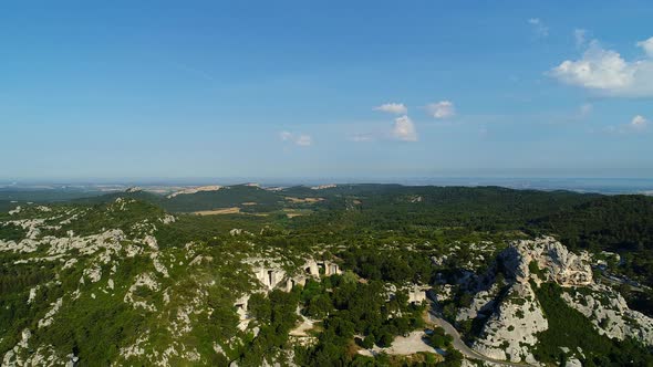 Massif des Alpilles in the heart of the Alpilles natural park seen from the sky