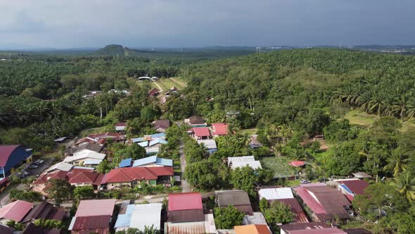 Aerial view the rural village near the plantation