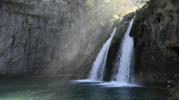 Amazing Waterfall with Pure Blue Water in Plitvice Lakes