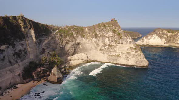 Aerial Drone Flight Over Cliff at Nusa Penida Bali Indonesia