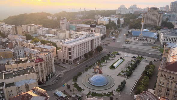 Kyiv Kiev Ukraine at Dawn in the Morning. Aerial View