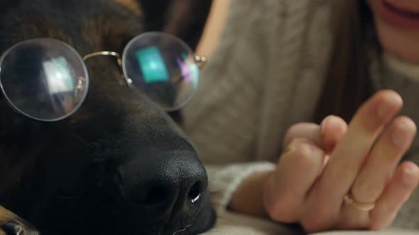 A Young Woman Spends Time with Her Dog