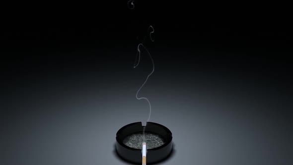 3D Animation Ashtray With A Burning Cigarette