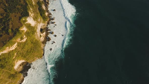 Rocky Coastline on the Island of Bali. Aerial View