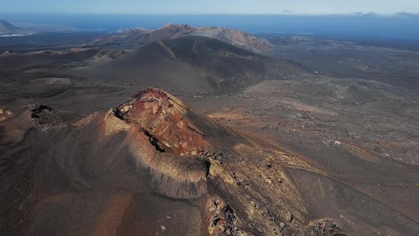 Flying Over Volcanoes Near Timanfaya National Park, Lanzarote, Canary Islands
