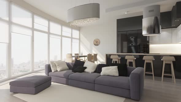 3D render circled the interior of the living room in a modern style	