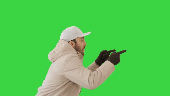 Hip-hop Man Singing Rap, Walking and Making Gestures on a Green Screen, Chroma Key