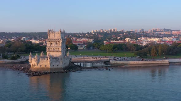 Lisbon Portugal Aerial View of Belem Tower Torre De Belem