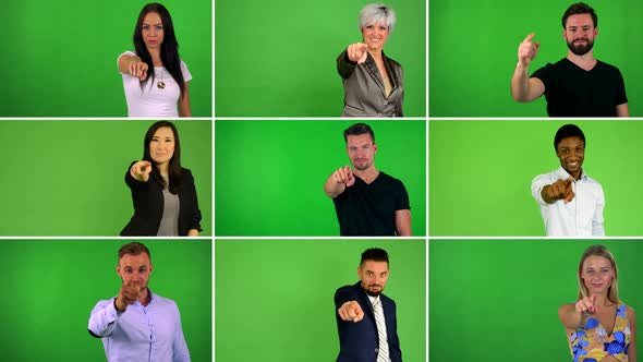  Compilation (Montage) - Group of People Point To Camera - Green Screen Studio