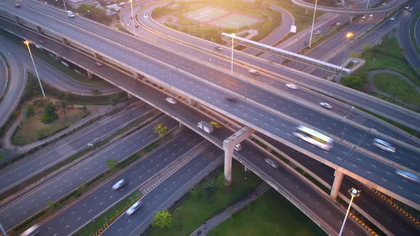 4K : Aerial Hyperlapse drone view of highway multi-level junction road.