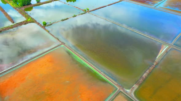 An aerial view of salt production at Mae Klong, Samut Songkhram, Thailand