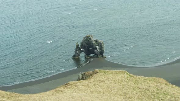 Hvitserkur Rock on Summer Day. Iceland. Aerial View