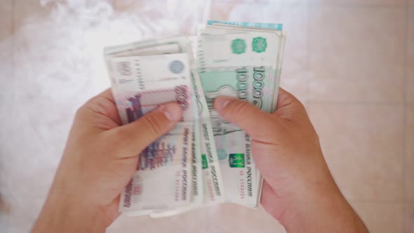 Male Hands Count Money Currency Russian Ruble