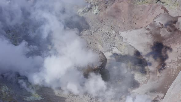 Aerial Drone Footage Shot Inside the Mutnovsky Volcano Crater with Fumaroles