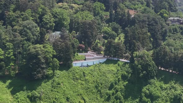 Aerial view of the Black sea coast. The Botanical Garden of Batumi, located at area of Green Cape